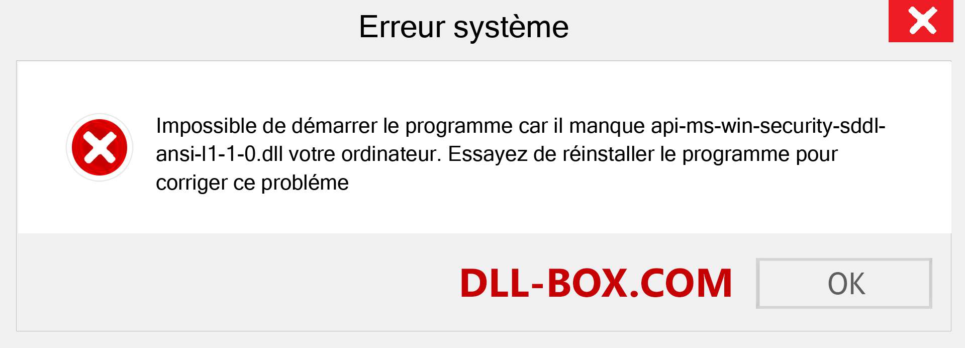 Le fichier api-ms-win-security-sddl-ansi-l1-1-0.dll est manquant ?. Télécharger pour Windows 7, 8, 10 - Correction de l'erreur manquante api-ms-win-security-sddl-ansi-l1-1-0 dll sur Windows, photos, images